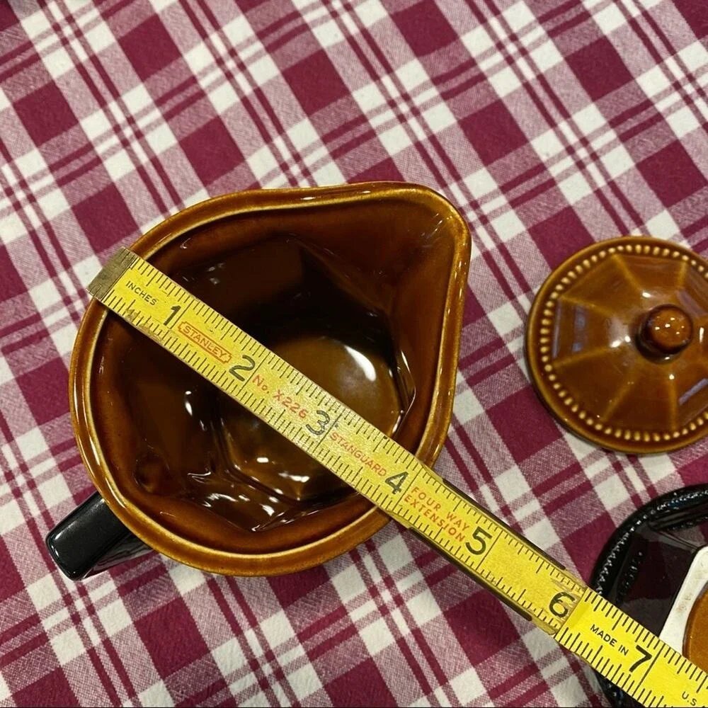 VTG Sears Octagon Amber‎ 3-Piece Set Pitcher, Lidded Sugar Bowl Pattern 4567 USA